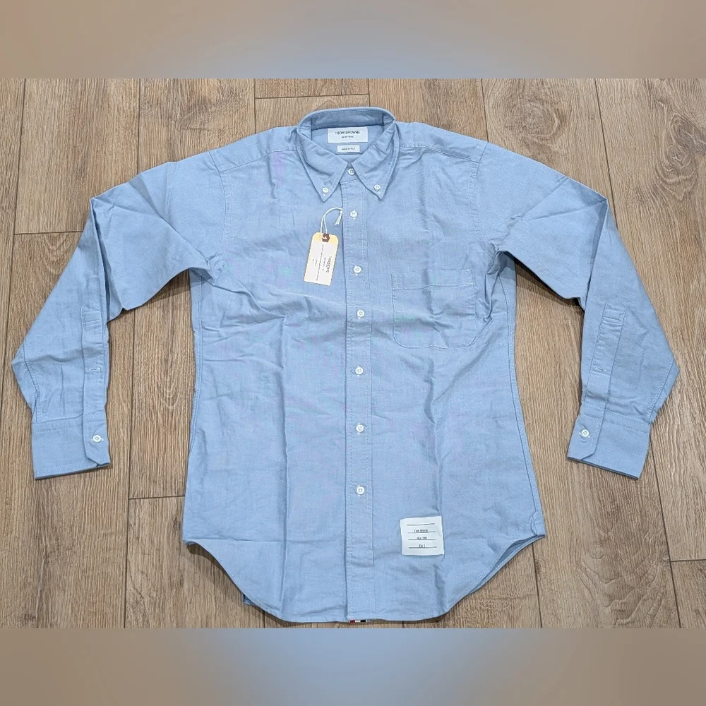 $490 Mens THOM BROWNE Classic Dress Shirt Light Blue 2 - Medium - Picture 1 of 8